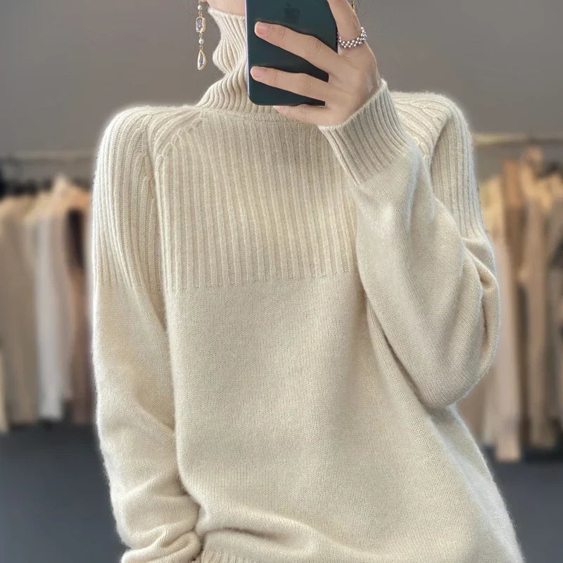 Damen Rollkragenpullover mit Rippstruktur