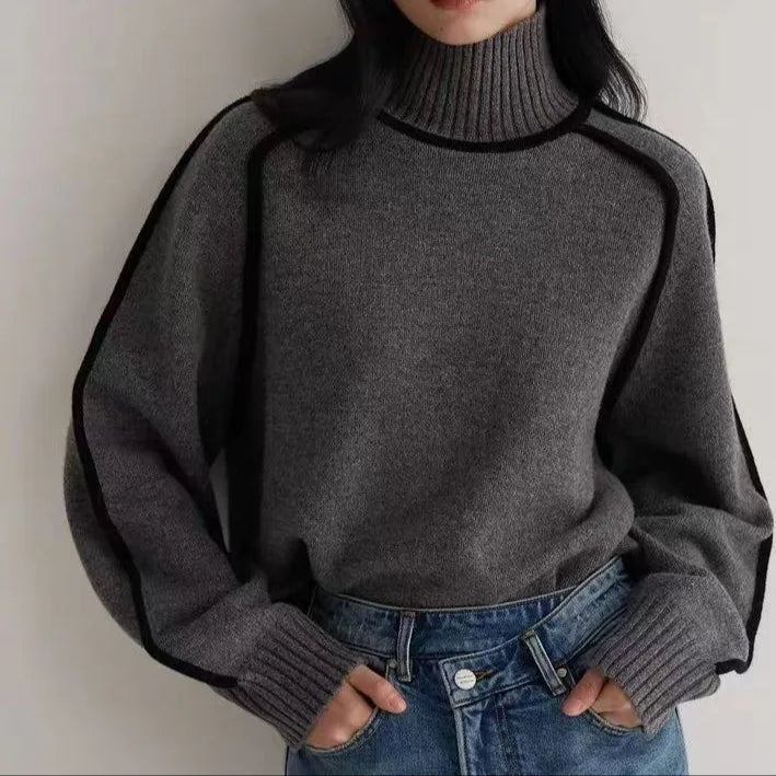 Damen Pullover mit hohem Rundhalsausschnitt in weiter Passform