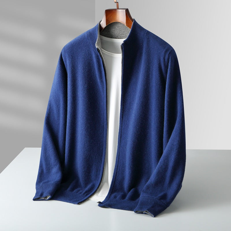 Herren Strickjacke mit Reißverschluss und Rippkragen