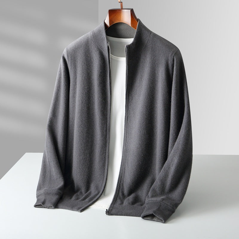 Herren Strickjacke mit Reißverschluss und Rippkragen