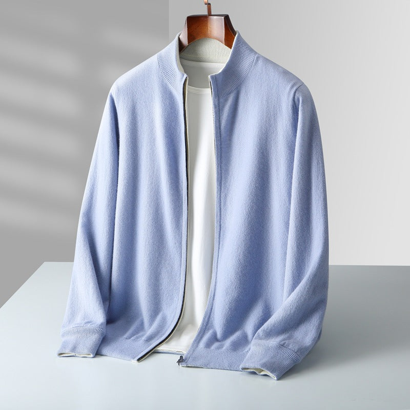 Herren Strickjacke mit Reißverschluss und Rippkragen