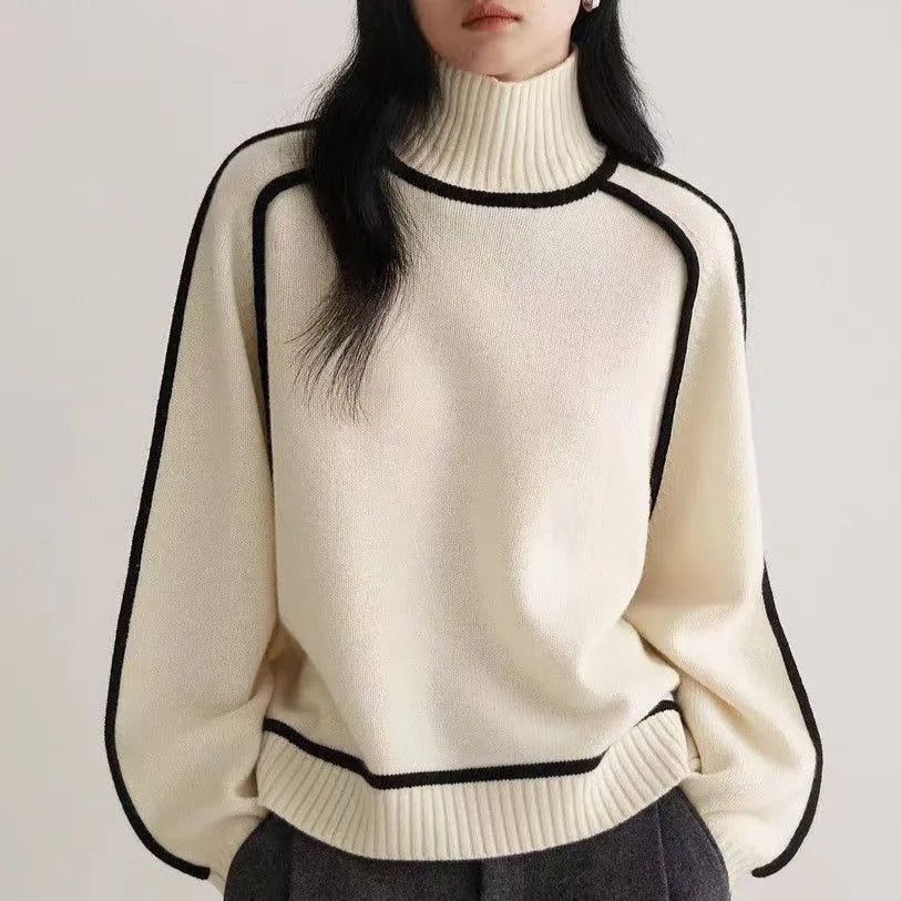 Damen Pullover mit hohem Rundhalsausschnitt in weiter Passform