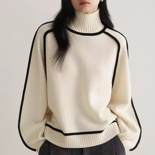 Damen Pullover mit hohem Rundhalsausschnitt in weiter Passform
