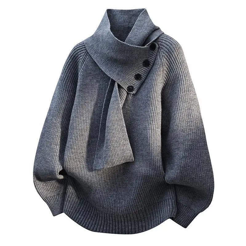 Damen Pullover mit Schalkragen und Knopfdetail