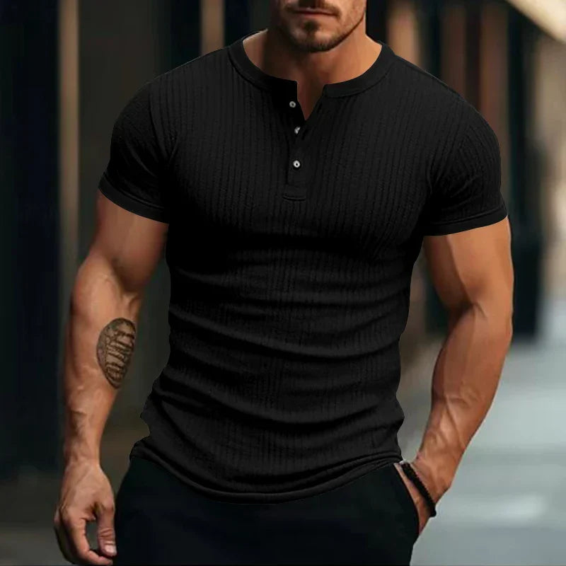 Herren Henley T-Shirt Regular Fit Freizeit mit Strukturmuster