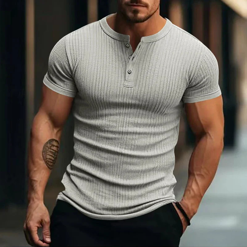 Herren Henley T-Shirt Regular Fit Freizeit mit Strukturmuster