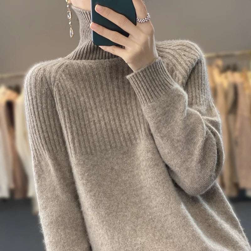 Damen Rollkragenpullover mit Rippstruktur