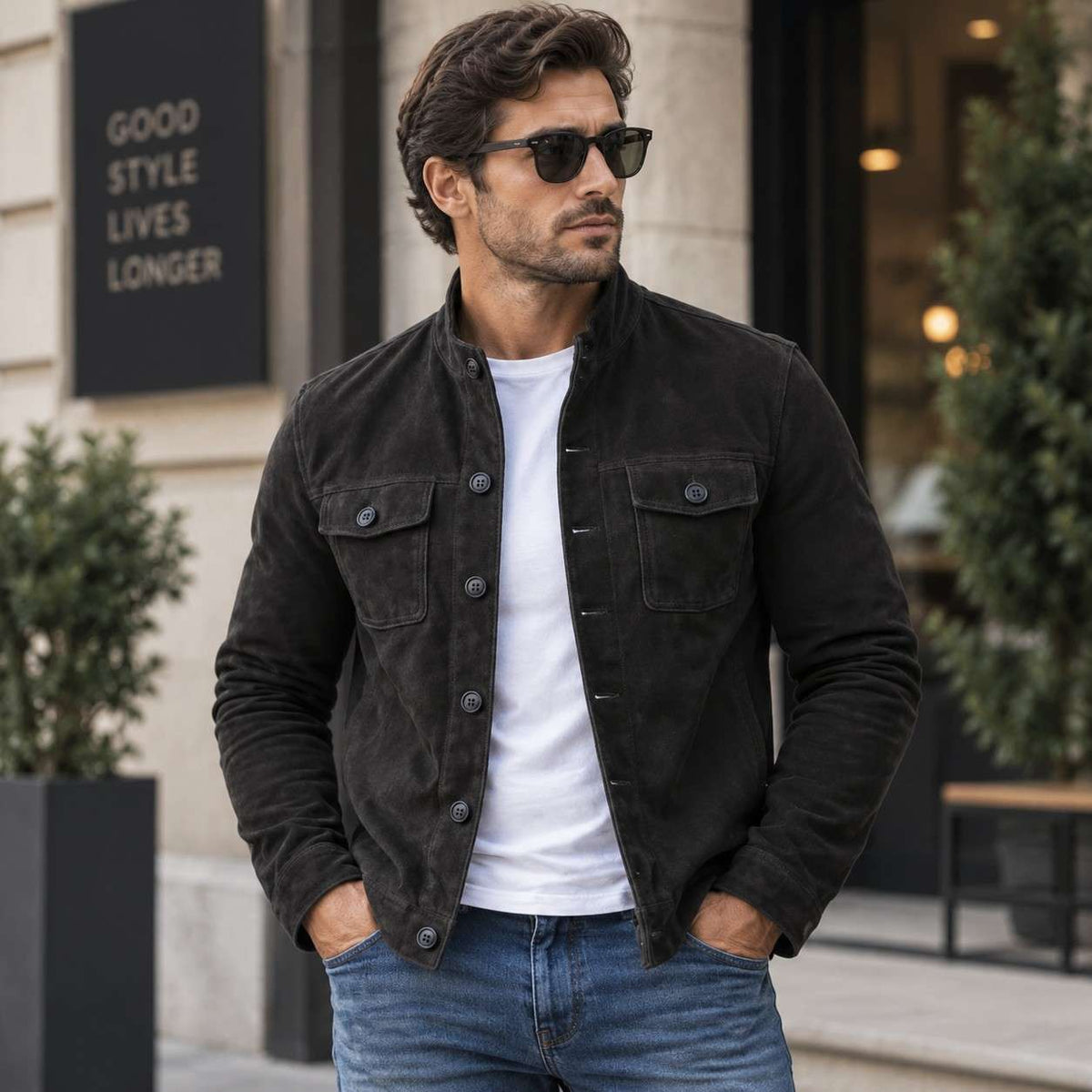 Jacke Herren Regular Fit Freizeit mit Stehkragen und Brusttaschen
