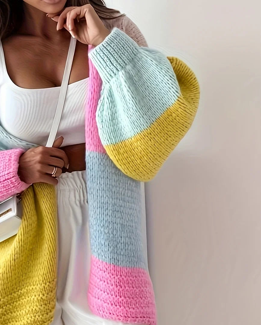 Damen Strickjacke im Colour-Block-Design mit V-Ausschnitt