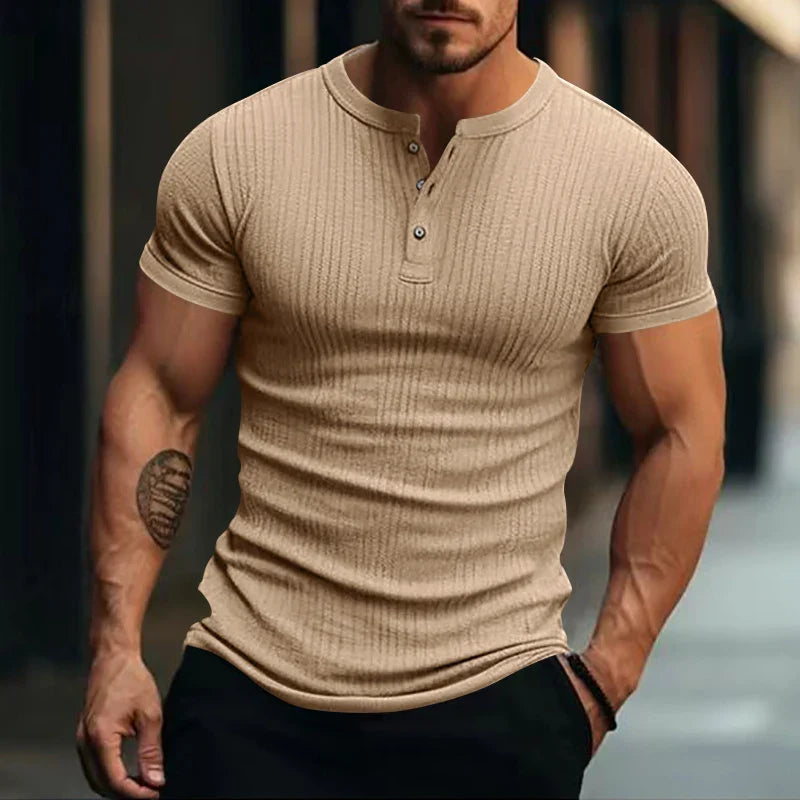 Herren Henley T-Shirt Regular Fit Freizeit mit Strukturmuster