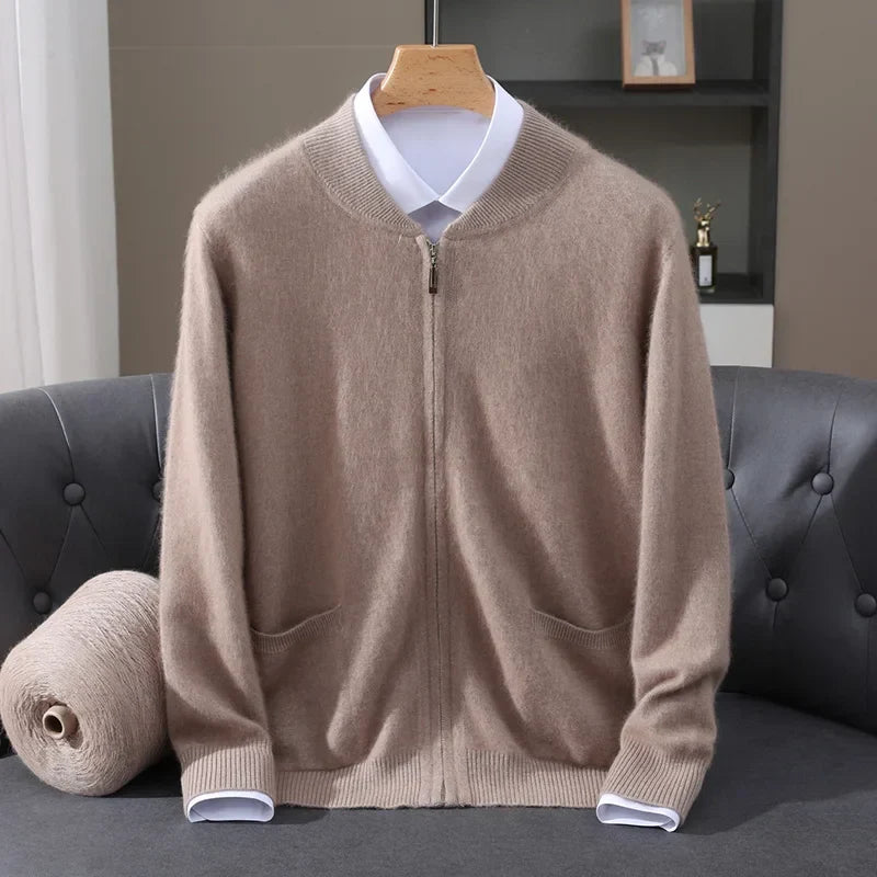 Herren Strickjacke mit Reißverschluss und strukturiertem Kragen