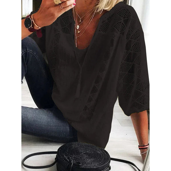 Damen Bluse im Relaxed Fit mit V-Ausschnitt und Spitzendetails