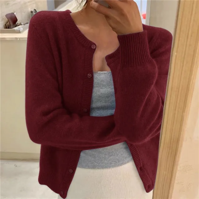 Damen Strickjacke mit Knopfleiste und Rundhalsausschnitt