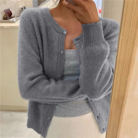 Damen Strickjacke mit Knopfleiste und Rundhalsausschnitt