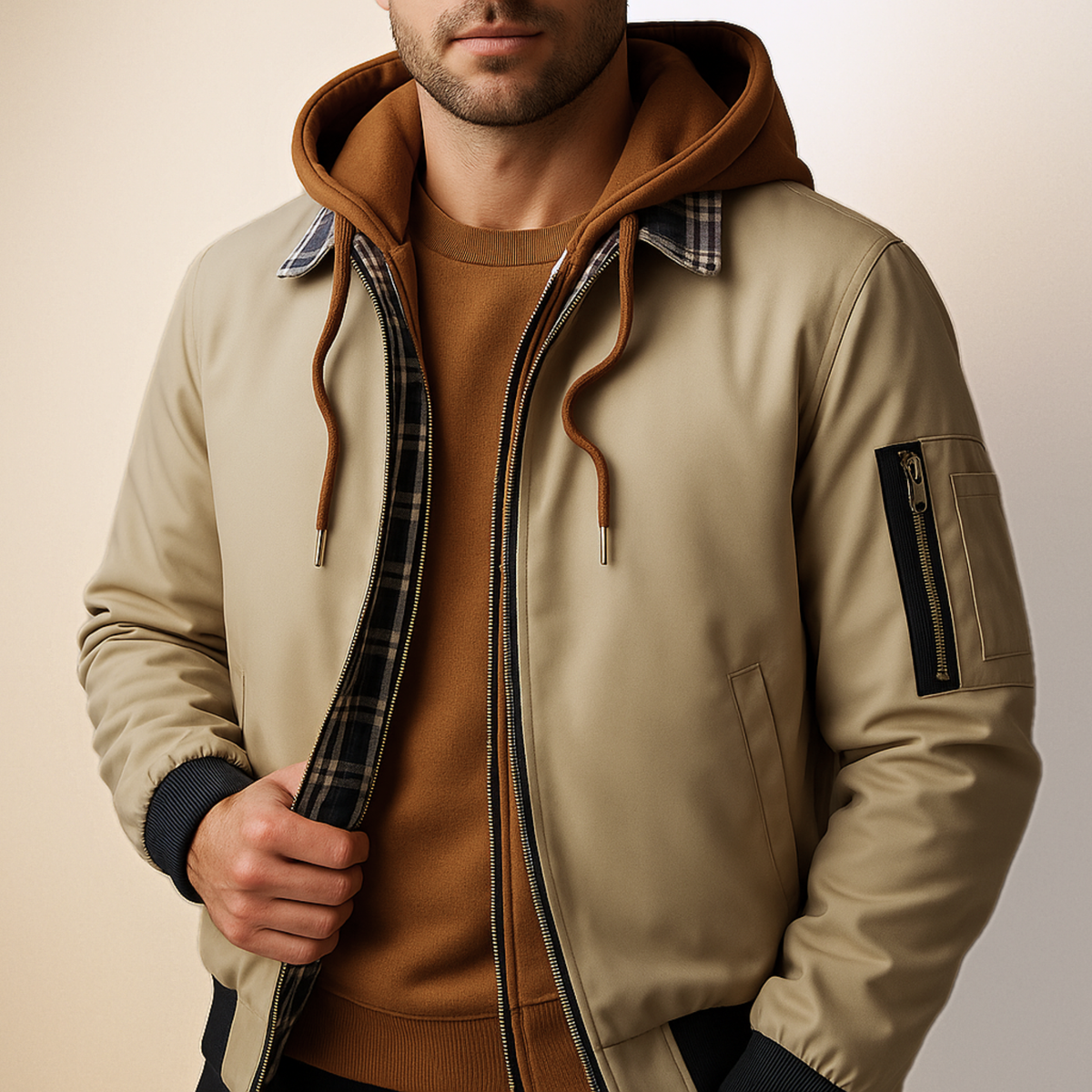 Herren Jacke mit Kapuze und gesteppter Innenseite