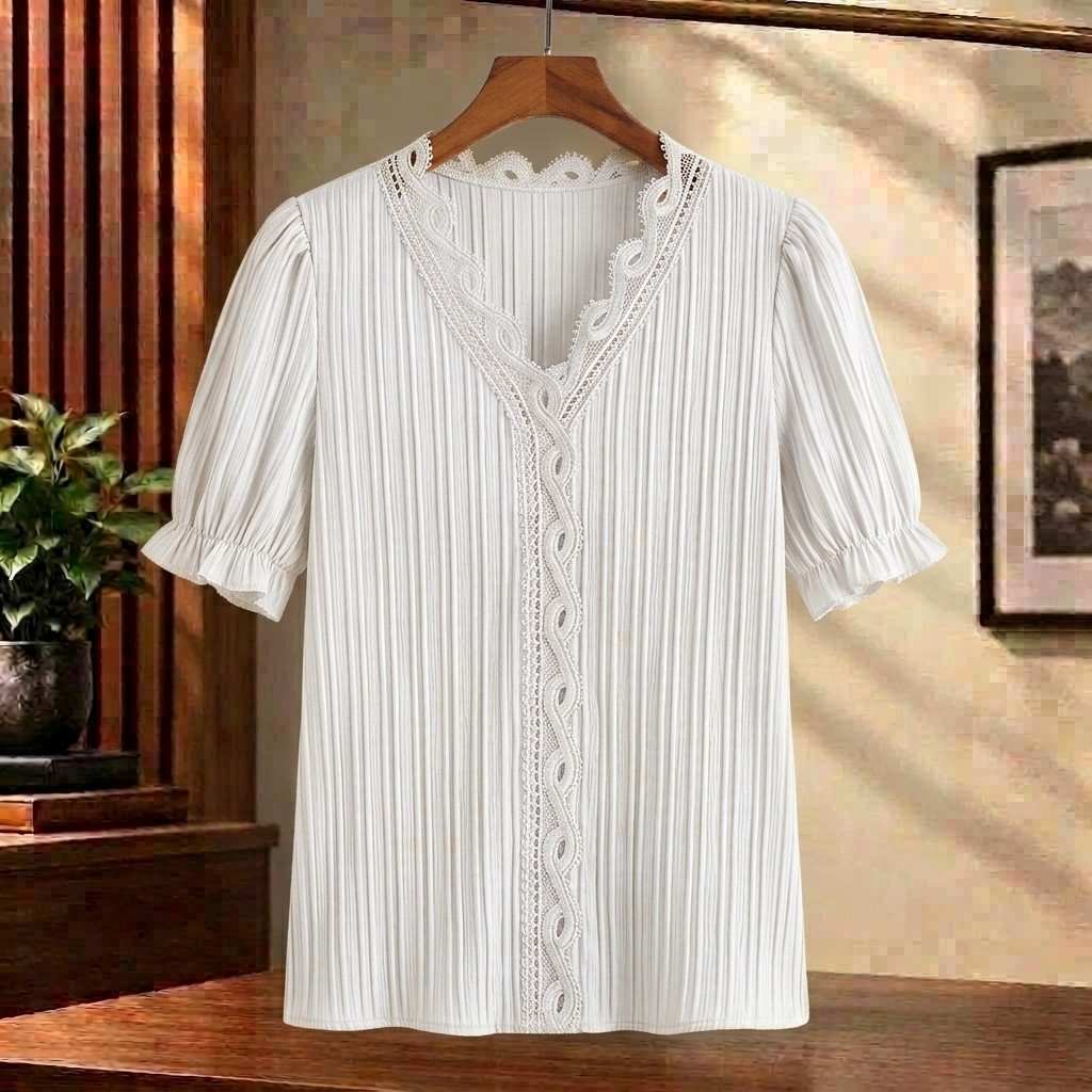 Damen Bluse Regular Fit Casual V-Ausschnitt Elegant