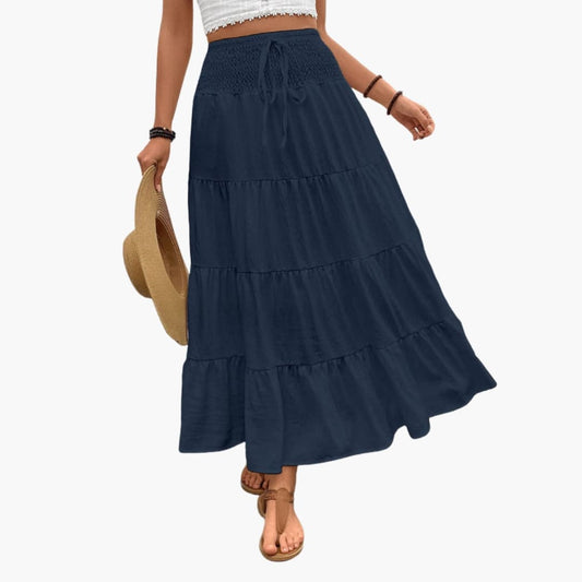 Damen Maxirock Regular Fit Freizeit mit elastischem Taillenbund und Rüschen