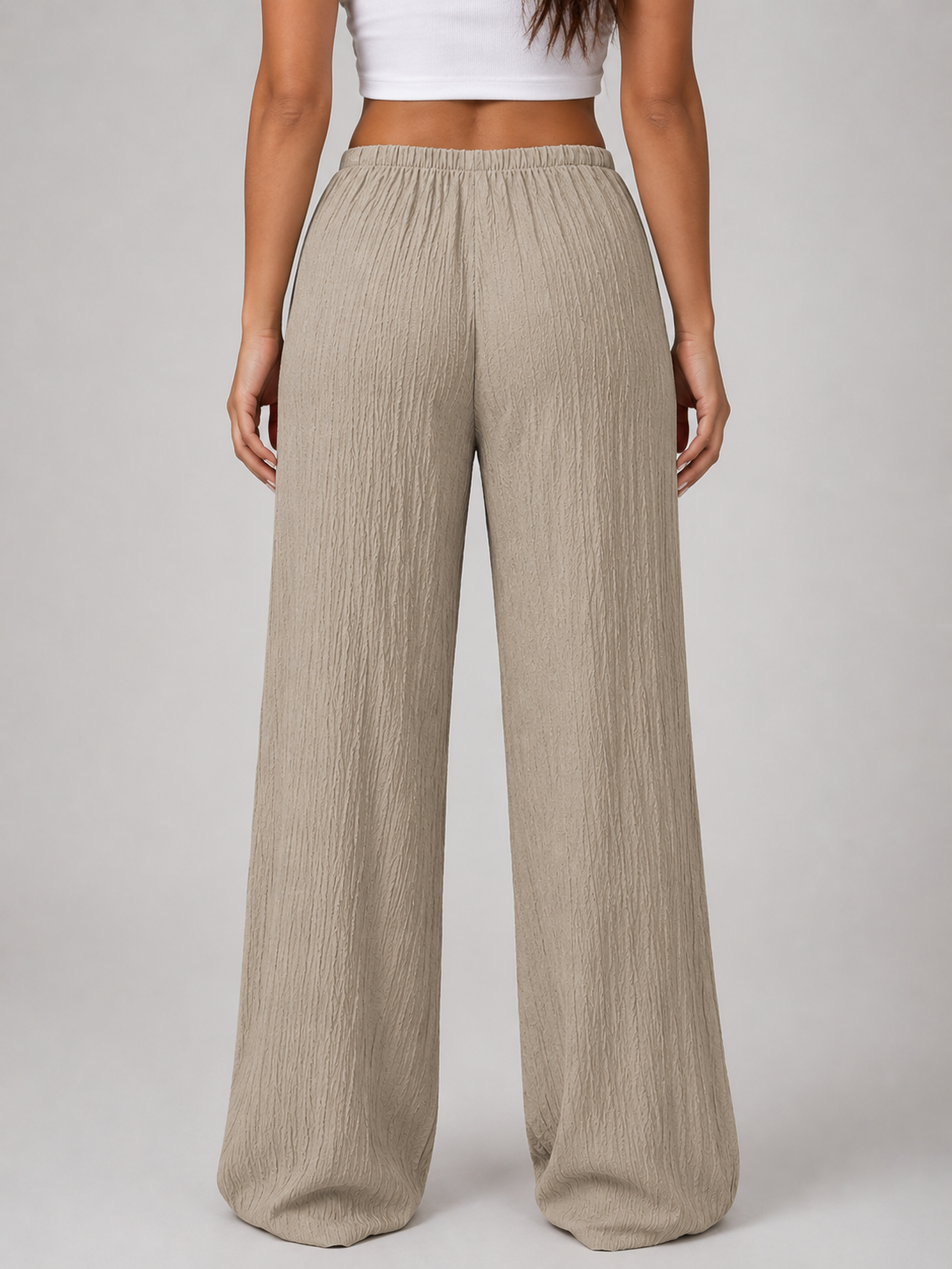 Damen Hose mit Crinkle-Struktur und Kordelzugbund