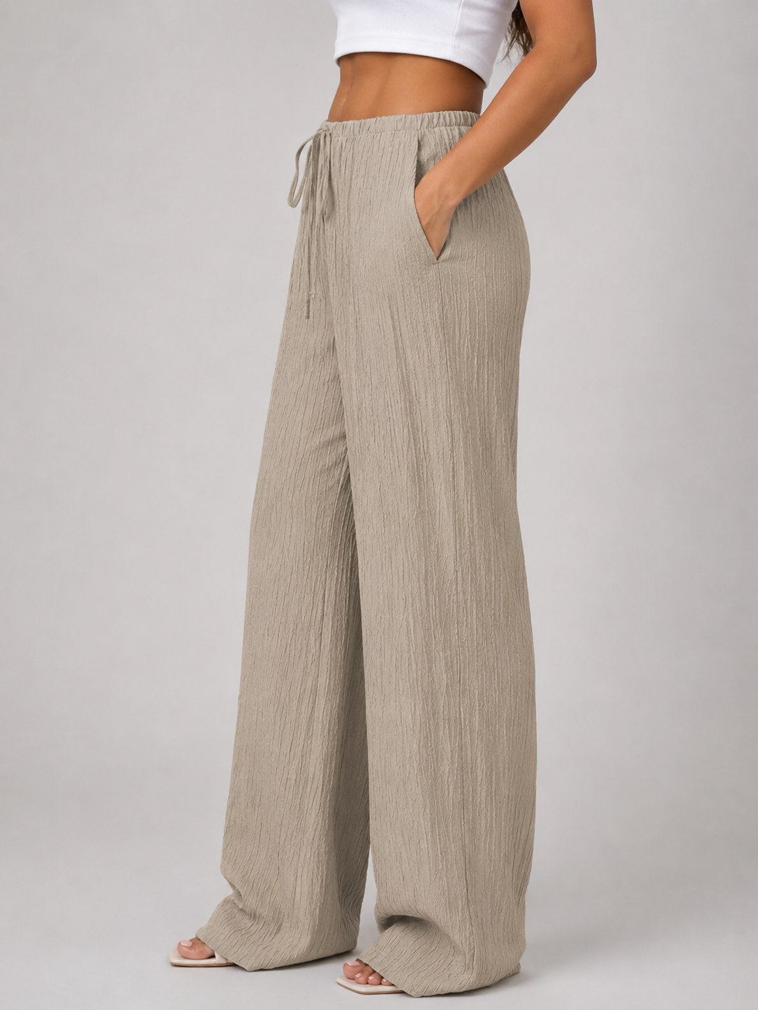 Damen Hose mit Crinkle-Struktur und Kordelzugbund