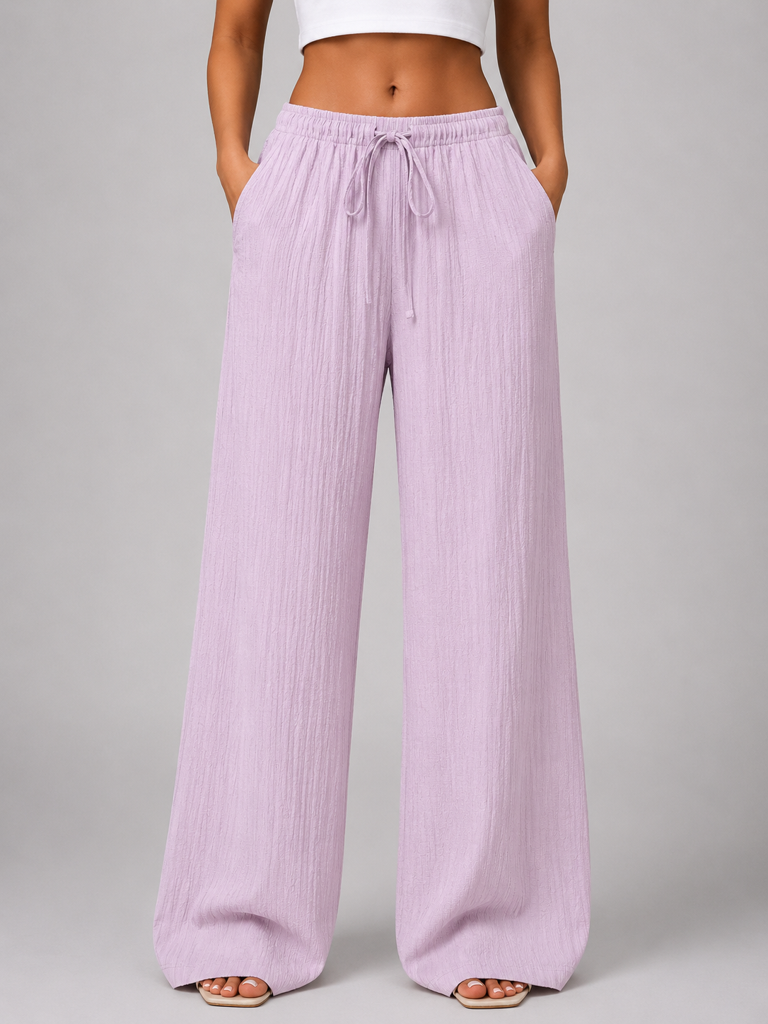 Damen Hose mit Crinkle-Struktur und Kordelzugbund