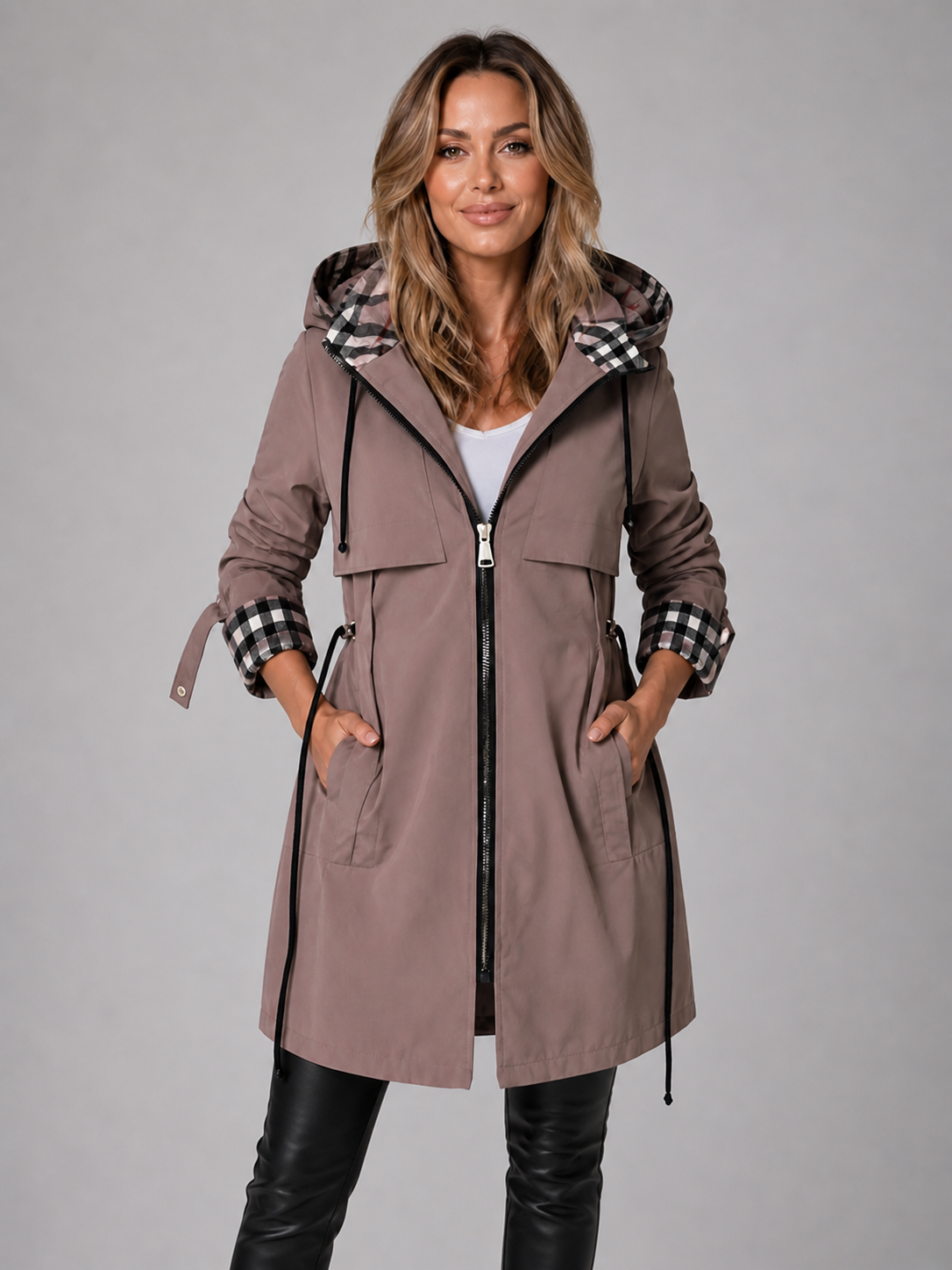 Damen Kapuzenjacke mit Reißverschluss und verstellbarer Taille