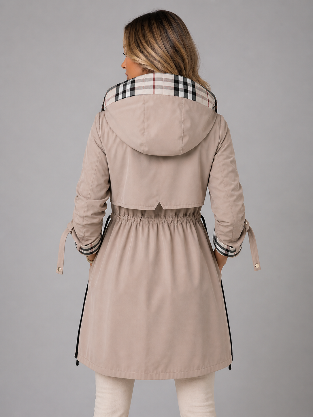 Damen Kapuzenjacke mit Reißverschluss und verstellbarer Taille