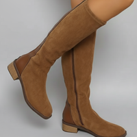 Damen Stiefel kniehoch in Wildlederoptik mit Blockabsatz