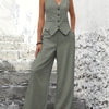 Damen Zweiteiler Slim Fit Elegant Weste & weite Hose