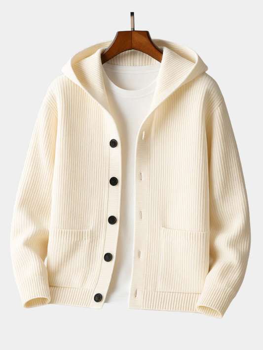 Damen Strickjacke mit Kapuze und Rippstruktur