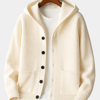 Damen Strickjacke mit Kapuze und Rippstruktur