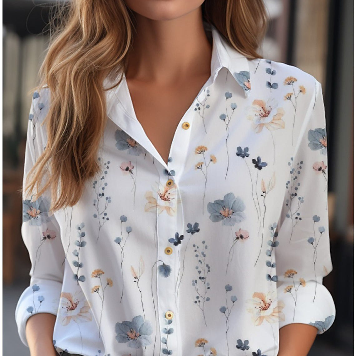 Damen Langarmbluse Relaxed Fit Casual Elegant mit Blumenmuster