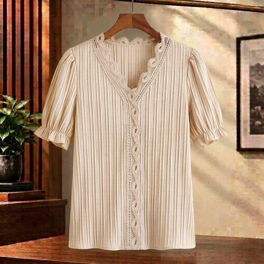 Damen Bluse Regular Fit Casual V-Ausschnitt Elegant