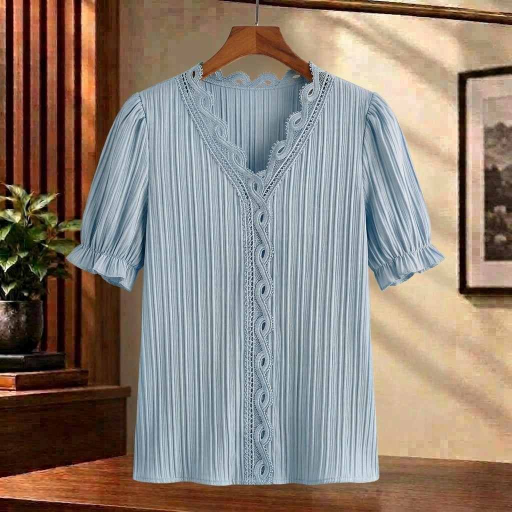 Damen Bluse Regular Fit Casual V-Ausschnitt Elegant