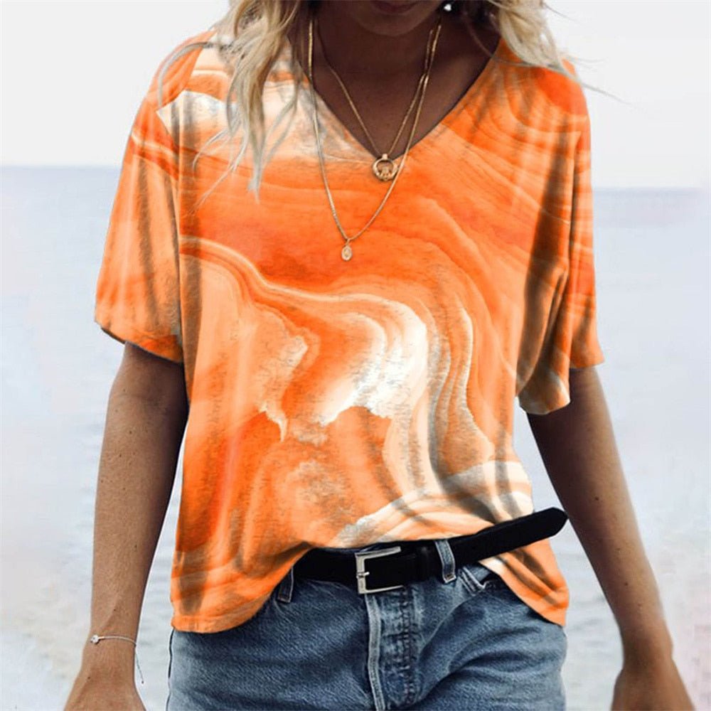 Damen T-Shirt Relaxed Fit Freizeit Boho Marmormuster