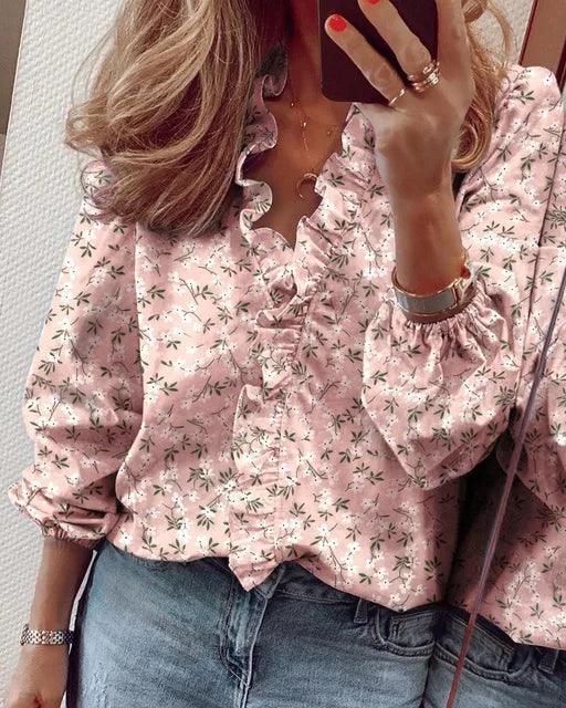 Damen Bluse mit V-Ausschnitt und Rüschendetails