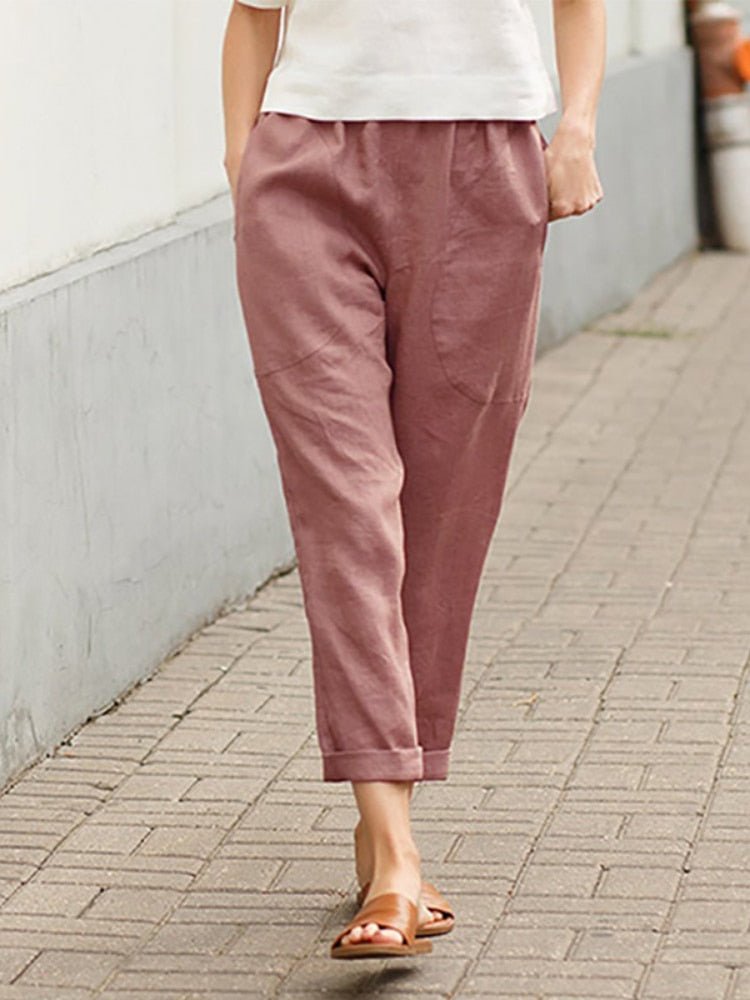 Damen Leinenhose Relaxed Fit Casual Elegant