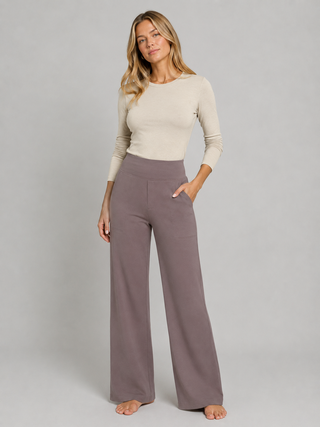 Damen Stretchhose mit hoher Taille in weiter Passform
