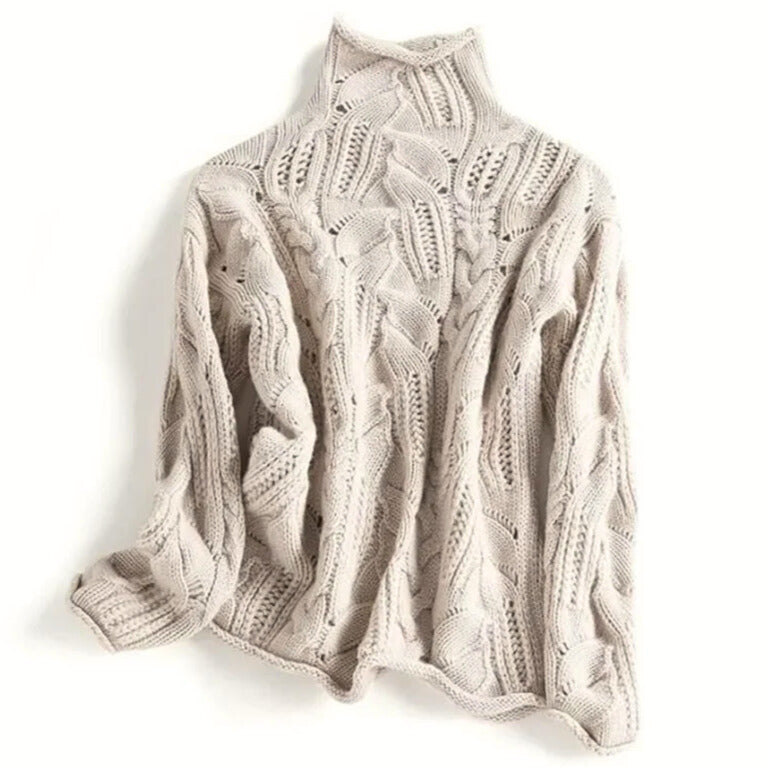 Damen Rollkragenpullover mit Zopfmuster