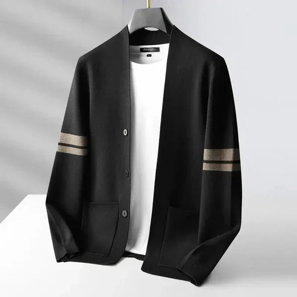 Herren Strickjacke mit Ärmelstreifen und Taschen