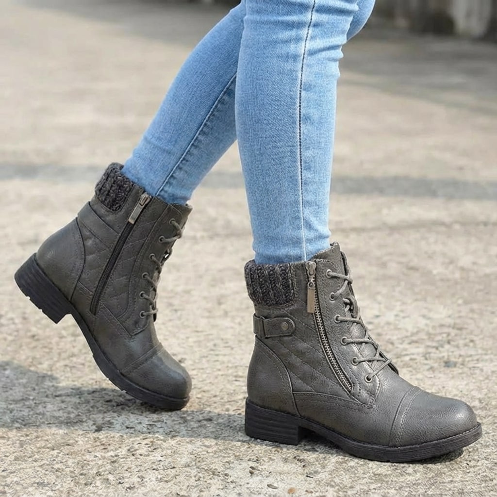 Damen Stiefeletten mit Seitenreißverschluss und Blockabsatz
