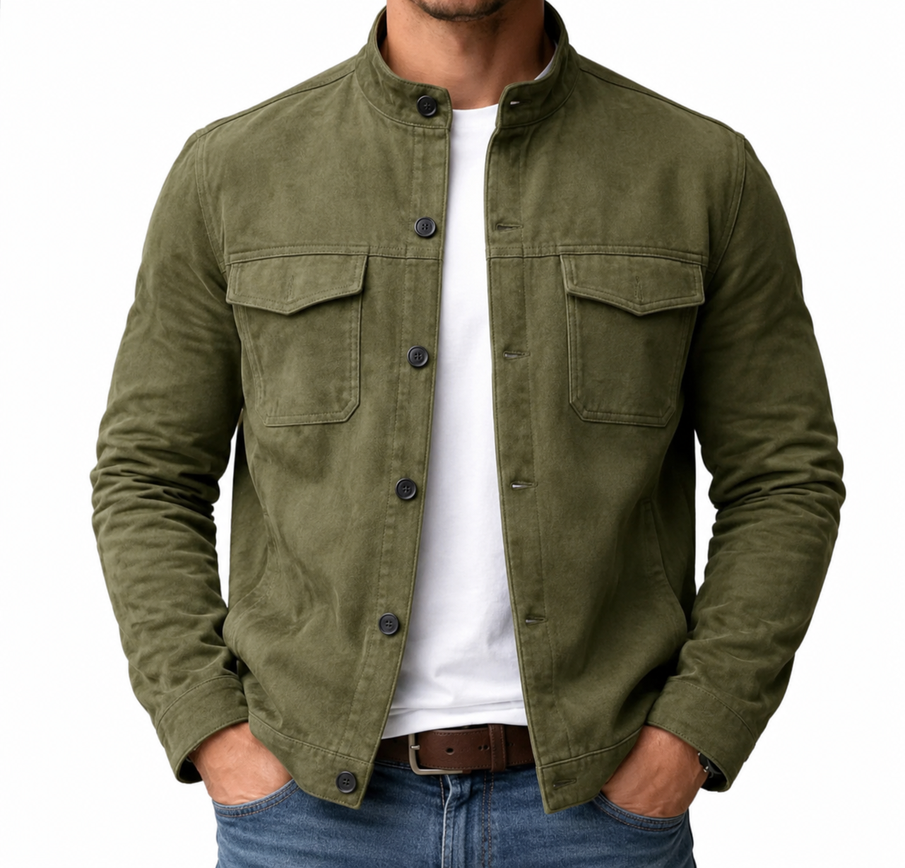 Jacke Herren Regular Fit Freizeit mit Stehkragen und Brusttaschen