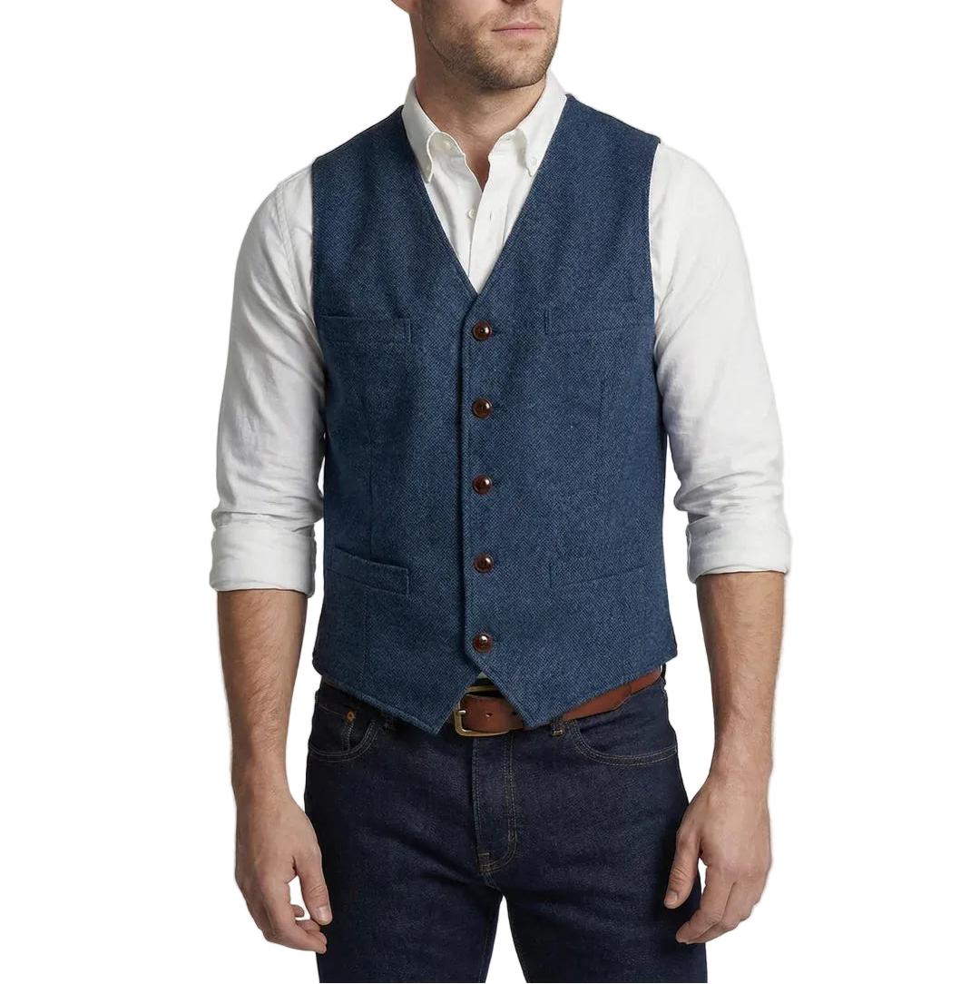 Weste Herren Regular Fit Freizeit V-Ausschnitt Knopfleiste