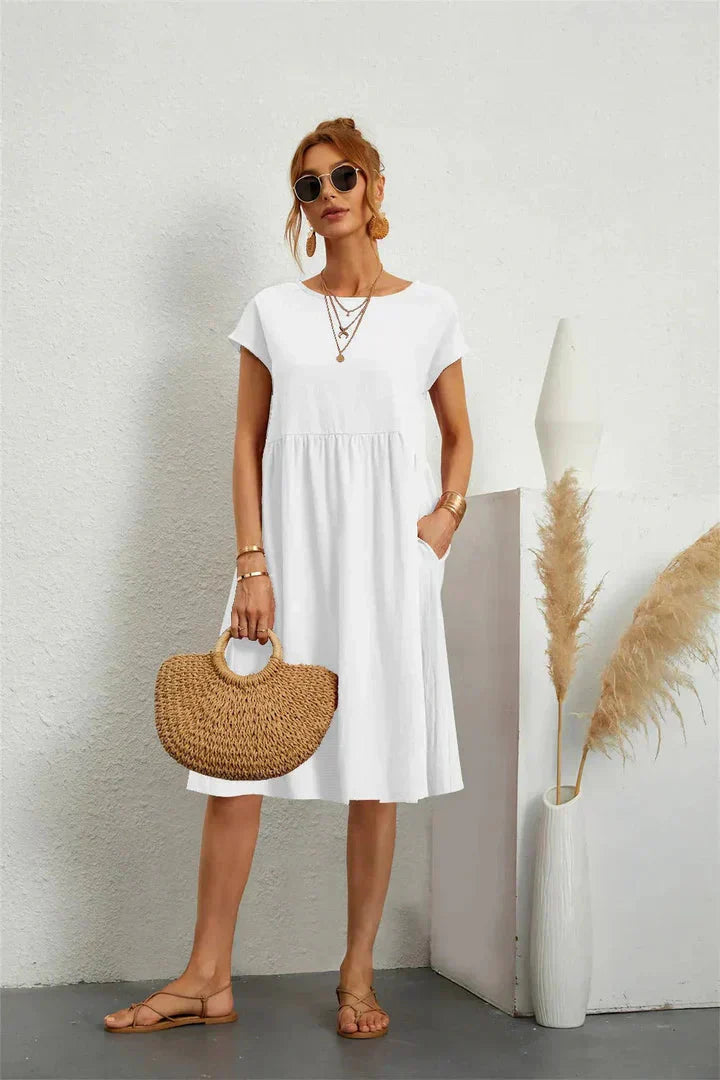Damen Midi Kleid Smock Freizeit Sommer Regular Fit