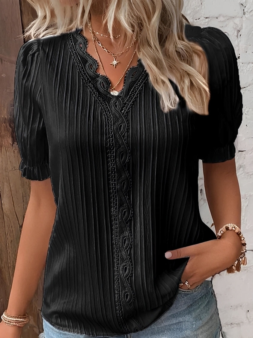 Damen Bluse Regular Fit Casual V-Ausschnitt Elegant