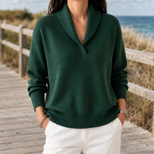 Damen Pullover mit Schalkragen und Rippbündchen