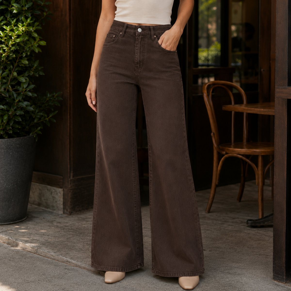 Damen Jeans mit hoher Taille in weiter Passform