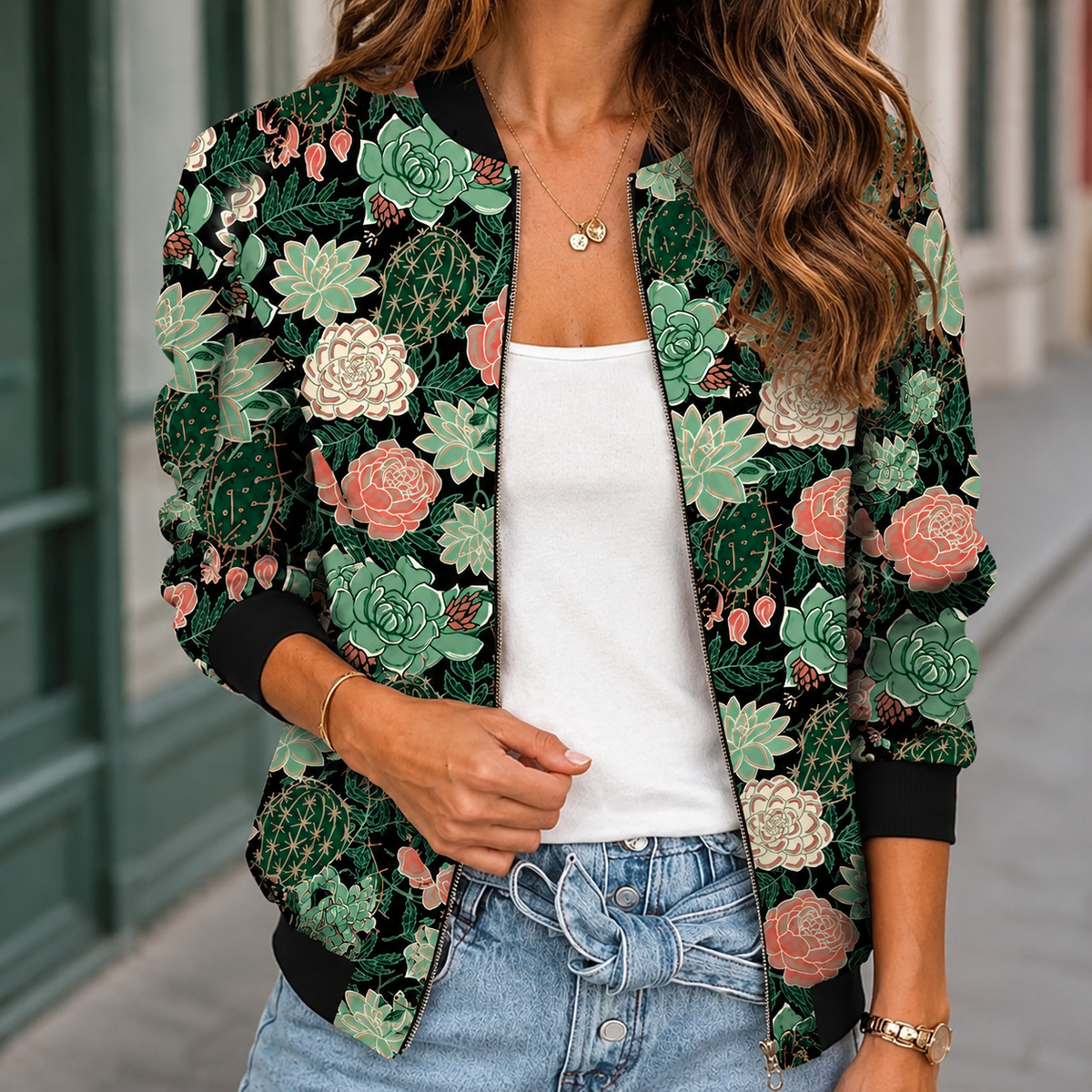 Damen Jacke bedruckt – Relaxed Fit, Freizeit