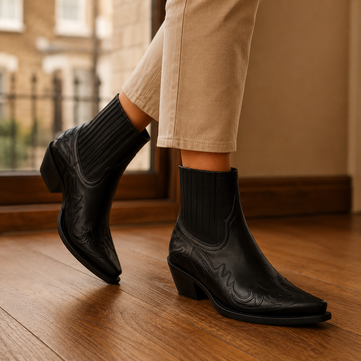 Damen Western-Stiefeletten in Lederoptik mit Ziernaht
