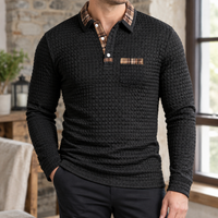 Herren Poloshirt Langarm kariert – Slim Fit