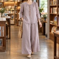 Damen Zweiteiler mit Blumenstickerei – Relaxed Fit